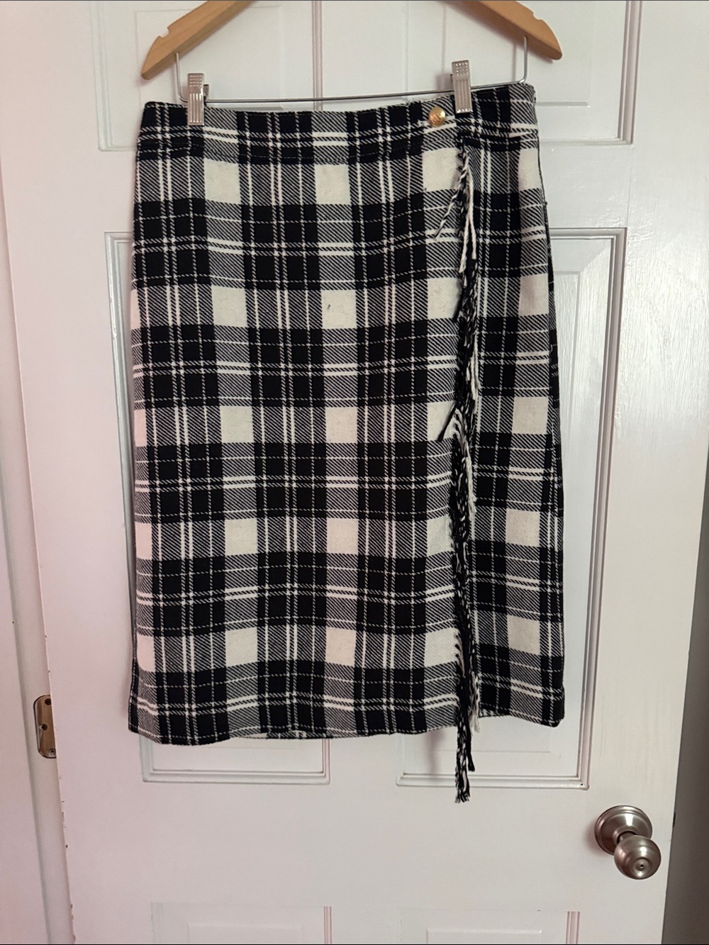 Talbots Black and White Plaid Midi Wrap Skirt